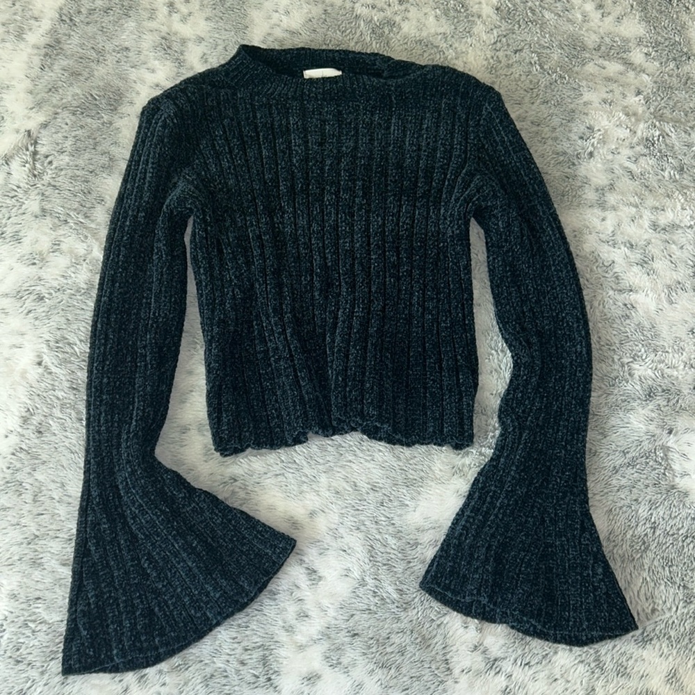 Lost and Wander Long Bell Sleeve Blue Sweater